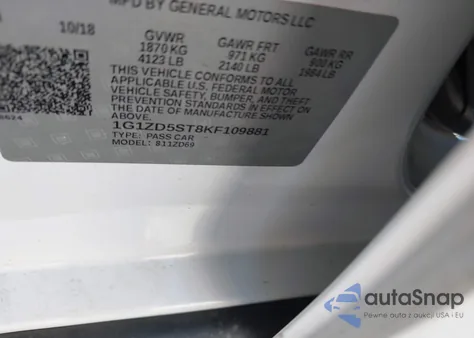 2019 Chevrolet Malibu Lt из США, поврежденный, VIN 1G1ZD5ST8KF109881